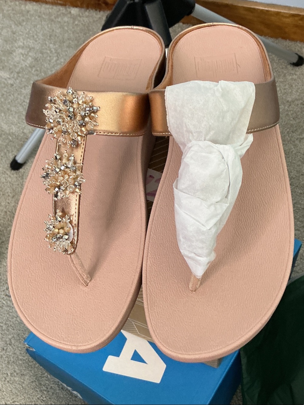 Women's FitFlop, Fino Beaded Button Sandal rose gold